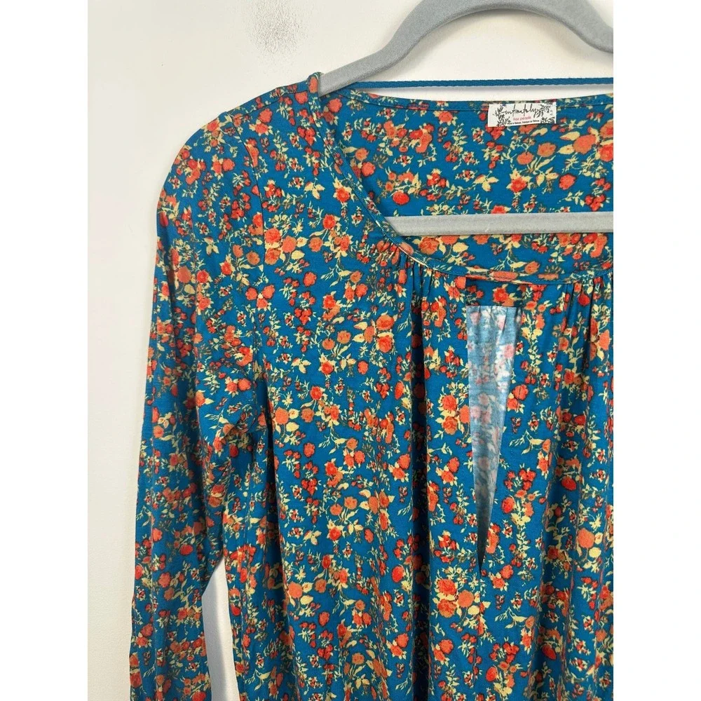 Free People Kaya Printed Bodysuit S Turquoise Floral NWT Keyhole Boho Long Slv